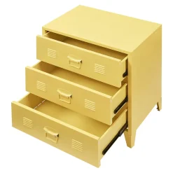Commode métallique Hämeenlinna avec 3 tiroirs acier 72 x 60 x 40 cm jaune en.casa