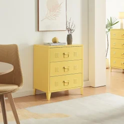 Commode métallique Hämeenlinna avec 3 tiroirs acier 72 x 60 x 40 cm jaune en.casa