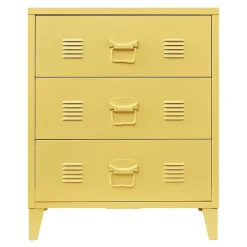 Commode métallique Hämeenlinna avec 3 tiroirs acier 72 x 60 x 40 cm jaune en.casa