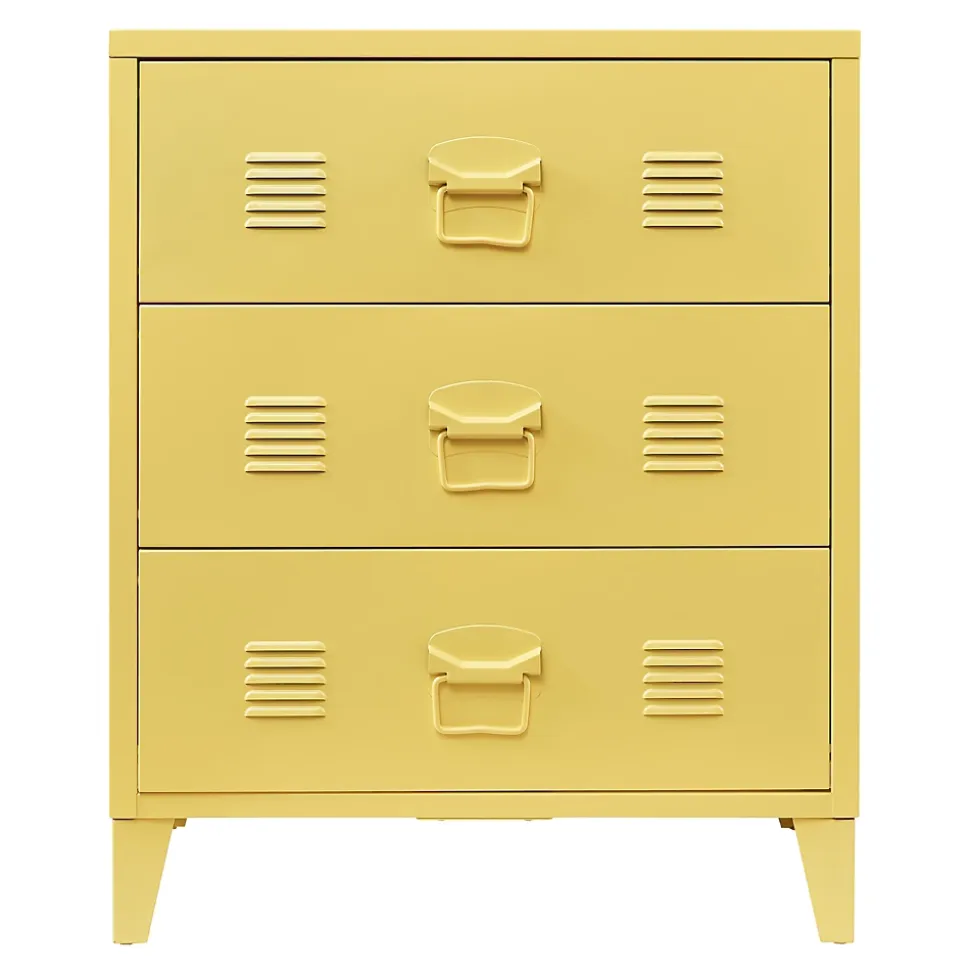 Commode métallique Hämeenlinna avec 3 tiroirs acier 72 x 60 x 40 cm jaune en.casa