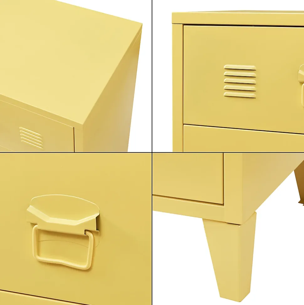 Commode métallique Hämeenlinna avec 3 tiroirs acier 72 x 60 x 40 cm jaune en.casa