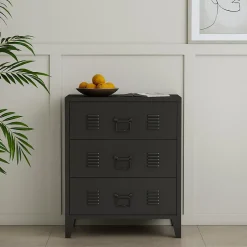 Commode métallique Hämeenlinna acier 72 x 60 x 40 cm noir en.casa