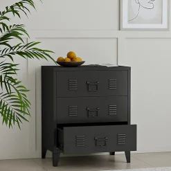 Commode métallique Hämeenlinna acier 72 x 60 x 40 cm noir en.casa