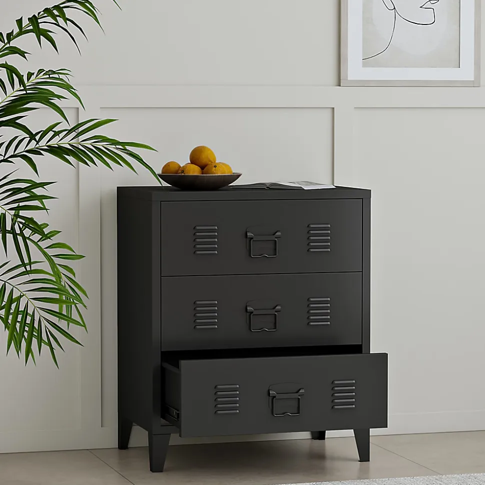 Commode métallique Hämeenlinna acier 72 x 60 x 40 cm noir en.casa
