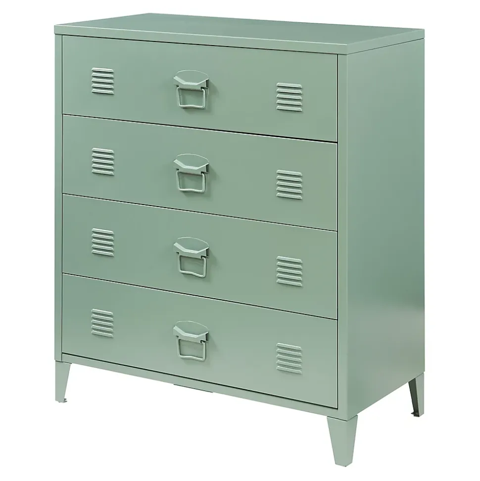 Commode métallique Hämeenlinna avec 4 tiroirs acier 92 x 80 x 40 cm vert mat en.casa