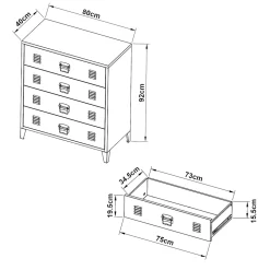 Commode métallique Hämeenlinna avec 4 tiroirs acier 92 x 80 x 40 cm vert mat en.casa
