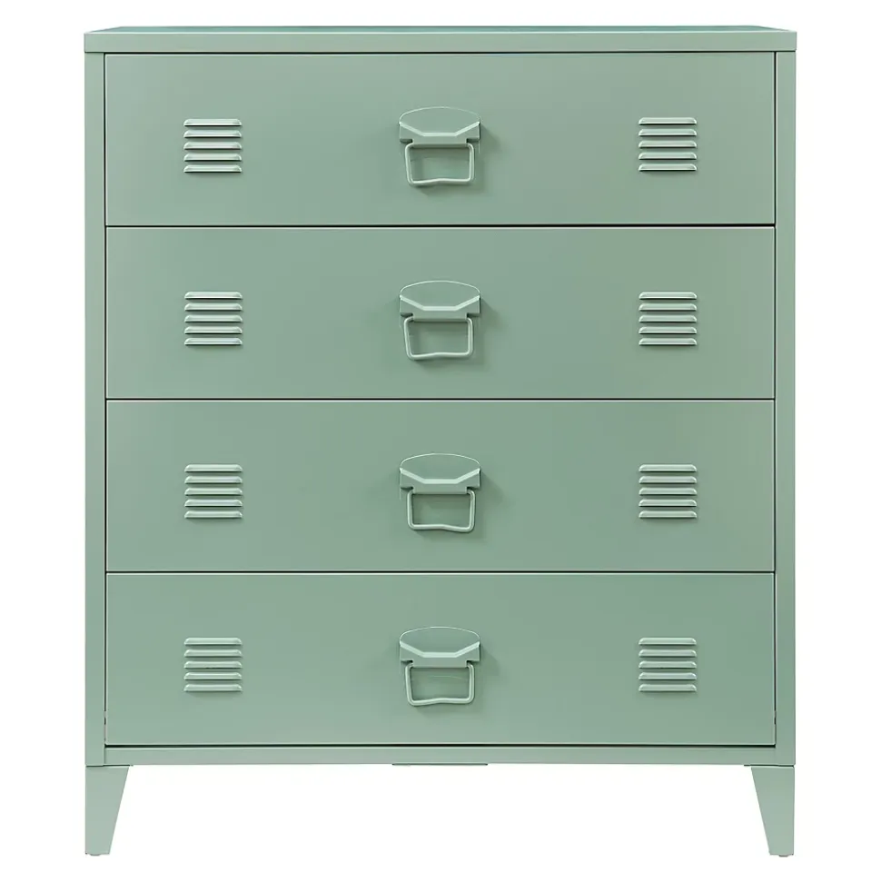 Commode métallique Hämeenlinna avec 4 tiroirs acier 92 x 80 x 40 cm vert mat en.casa