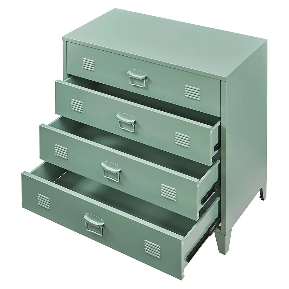 Commode métallique Hämeenlinna avec 4 tiroirs acier 92 x 80 x 40 cm vert mat en.casa