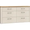 Commode NELLEKE AUCUNE 6 tiroirs 156,3x41,3x83,1 cm sable doux plateau chene Mauvella