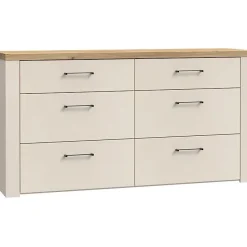 Commode NELLEKE AUCUNE 6 tiroirs 156,3x41,3x83,1 cm sable doux plateau chene Mauvella