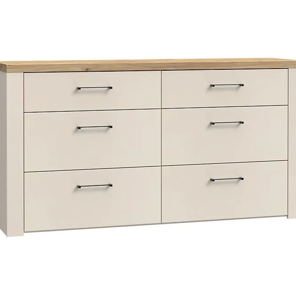 Commode NELLEKE AUCUNE 6 tiroirs 156,3x41,3x83,1 cm sable doux plateau chene Mauvella