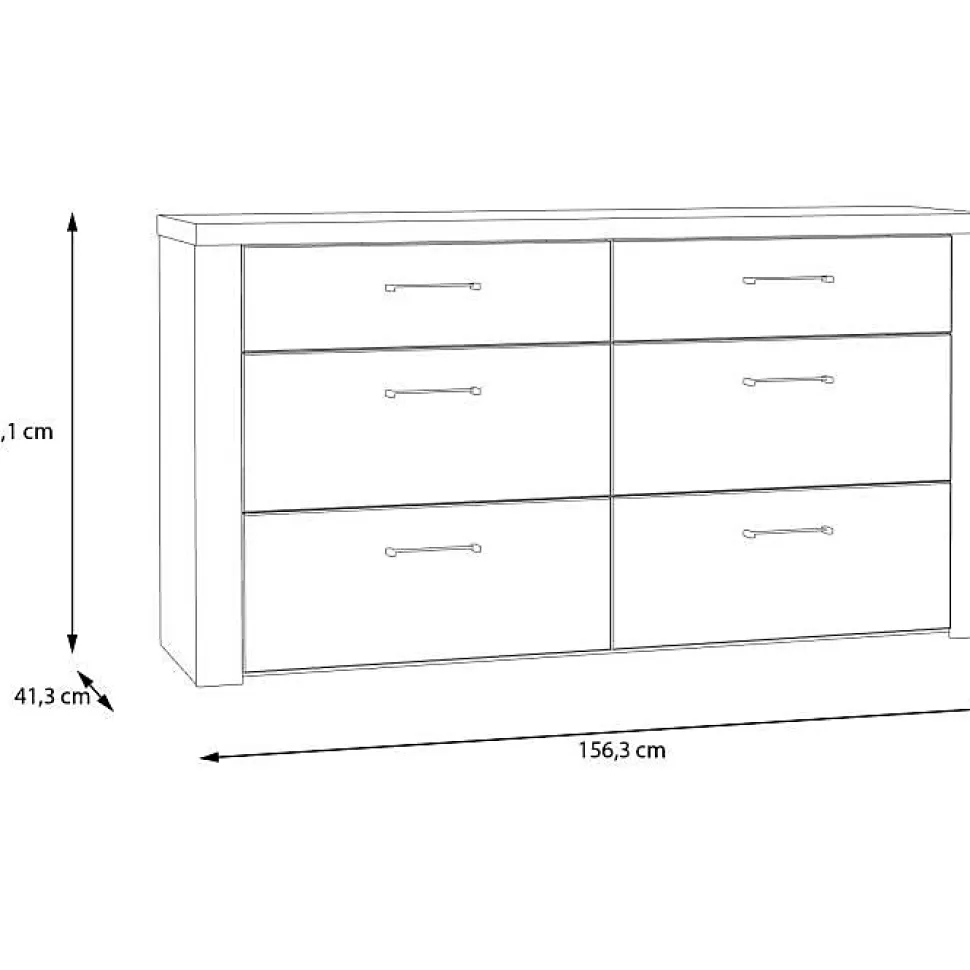 Commode NELLEKE AUCUNE 6 tiroirs 156,3x41,3x83,1 cm sable doux plateau chene Mauvella