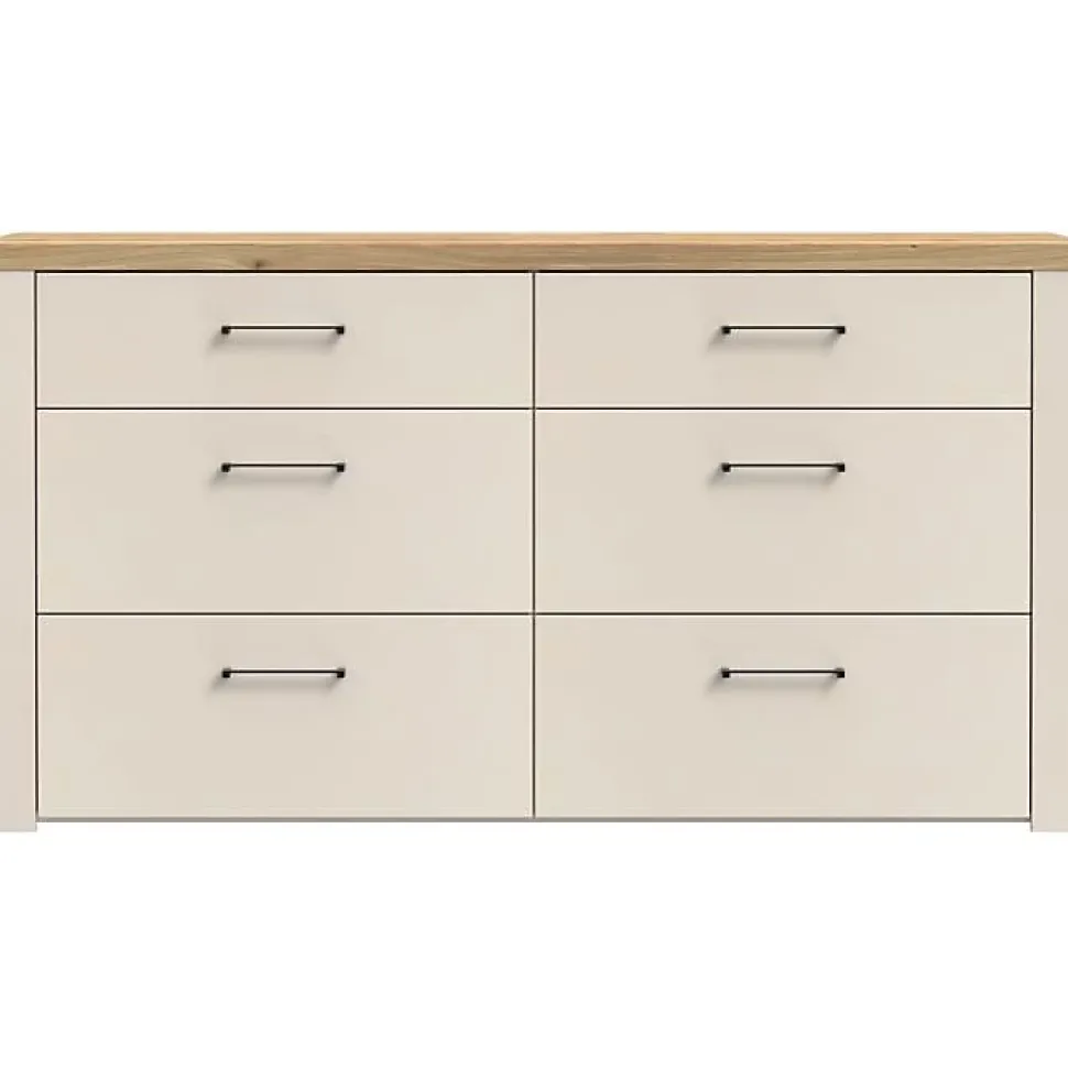 Commode NELLEKE AUCUNE 6 tiroirs 156,3x41,3x83,1 cm sable doux plateau chene Mauvella