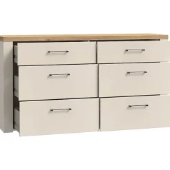 Commode NELLEKE AUCUNE 6 tiroirs 156,3x41,3x83,1 cm sable doux plateau chene Mauvella