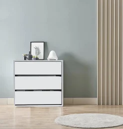 Commode Newport, Commode avec 3 tiroirs, Commode basse pour intérieurs de garde-robe, Commode moderne, 60x44h57 cm, Blanc
