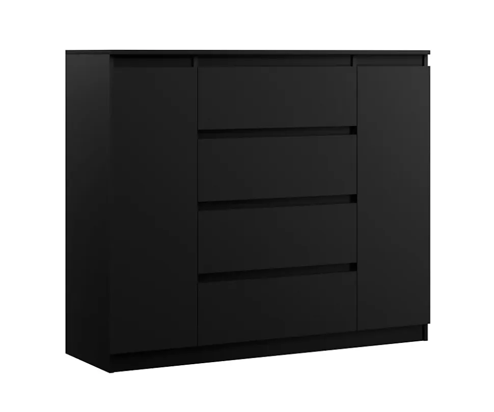 Commode, noir mat, 120 x 39 x 101 cm, 2 Portes, 4 Tiroirs