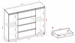 Commode, noir mat, 120 x 39 x 101 cm, 2 Portes, 4 Tiroirs