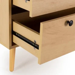 Commode nuit Bella 3 tiroirs couleur chêne avec rotin naturel