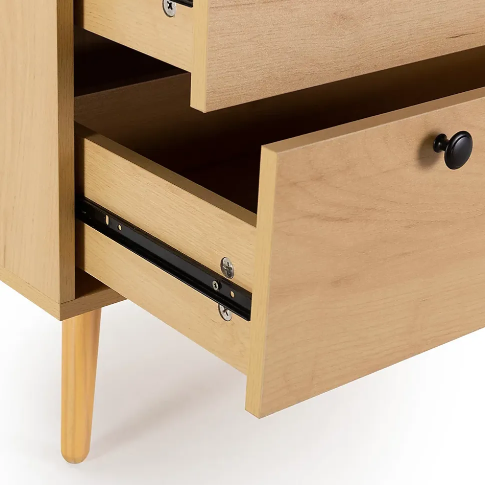 Commode nuit Bella 3 tiroirs couleur chêne avec rotin naturel