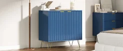Commode, pieds et poignées en métal doré, robuste et durable, avec 3 tiroirs, bleu