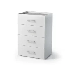 Commode Polyvalente 60Cm 4 Tiroirs Blanc Avec Plateau En Ciment