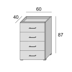 Commode Polyvalente 60Cm 4 Tiroirs Blanc Avec Plateau En Ciment
