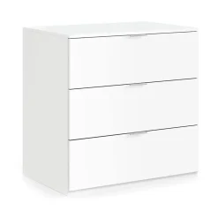 Commode Rea, Commode moderne avec 3 tiroirs, Commode basse pour la chambre, Armoire à tiroirs, 77x38h80 cm, Blanc