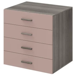 Commode rose taupe et effet chêne grisé avec 4 tiroirs GoodHome Atomia H. 75 x L. 75 x P. 58 cm