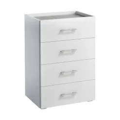 Commode Solano, commode à 4 tiroirs pour la chambre, bureau polyvalent ou meuble d'étude, 60x41h87 cm, blanc
