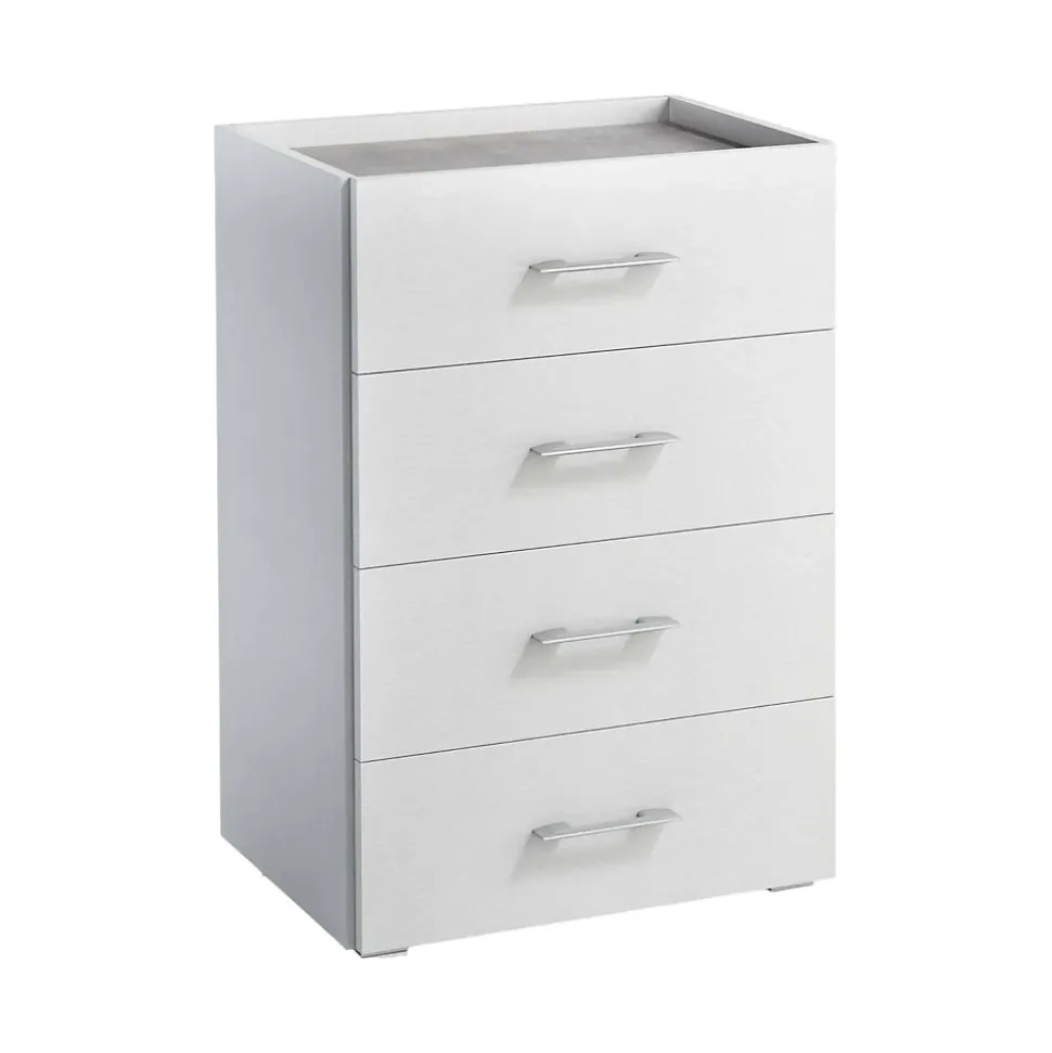 Commode Solano, commode à 4 tiroirs pour la chambre, bureau polyvalent ou meuble d'étude, 60x41h87 cm, blanc