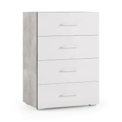 Commode Solano, Commode 4 tiroirs pour la chambre, Bureau polyvalent ou meuble d'étude, 60x41h87 cm, Ciment et Blanc