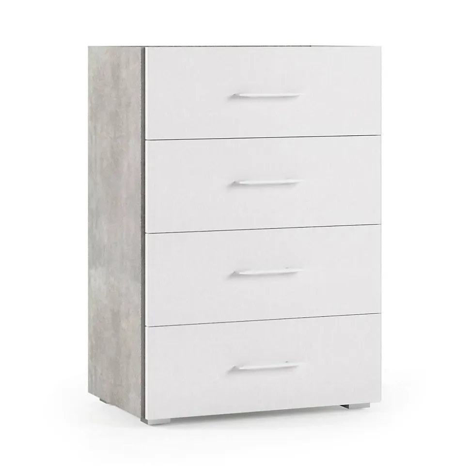 Commode Solano, Commode 4 tiroirs pour la chambre, Bureau polyvalent ou meuble d'étude, 60x41h87 cm, Ciment et Blanc
