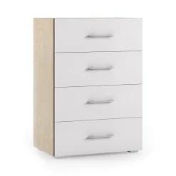 Commode Solano, Commode 4 tiroirs pour chambre à coucher, Bureau polyvalent ou meuble d'étude, 60x41h87 cm, Chêne et Blanc