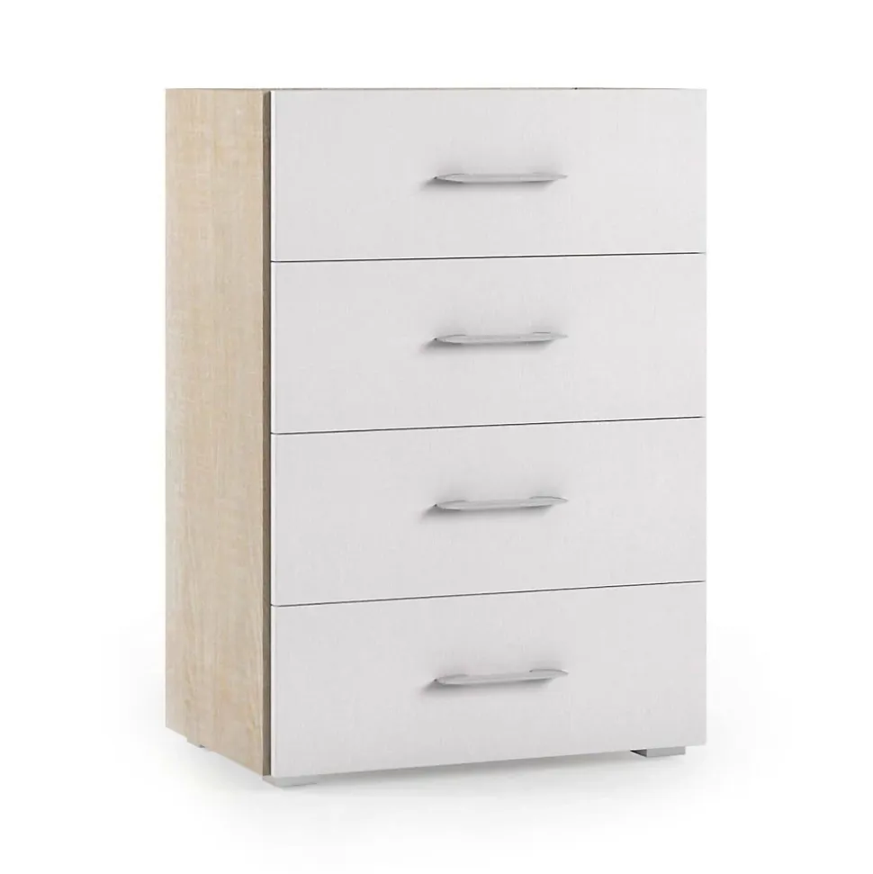 Commode Solano, Commode 4 tiroirs pour chambre à coucher, Bureau polyvalent ou meuble d'étude, 60x41h87 cm, Chêne et Blanc