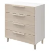 Commode sur pieds blanche et effet chêne 4 tiroirs GoodHome Atomia H. 86 x L. 75 x P. 47 cm