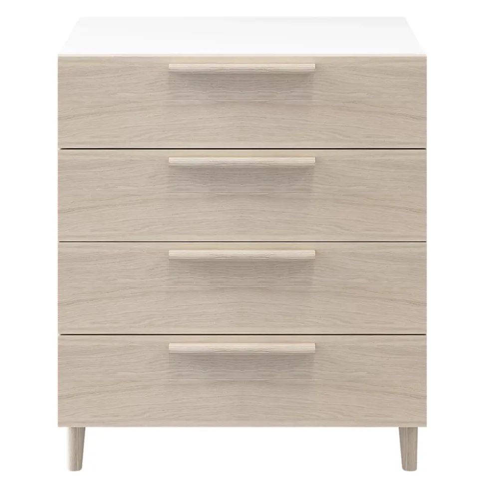 Commode sur pieds blanche et effet chêne 4 tiroirs GoodHome Atomia H. 86 x L. 75 x P. 47 cm