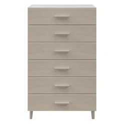 Commode sur pieds blanche et effet chêne 6 tiroirs GoodHome Atomia H. 123,5 x L. 75 x P. 47 cm