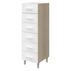 Commode sur pieds blanche et effet chêne 6 tiroirs GoodHome Atomia H. 123,5 x L. 37,5 x P. 45 cm