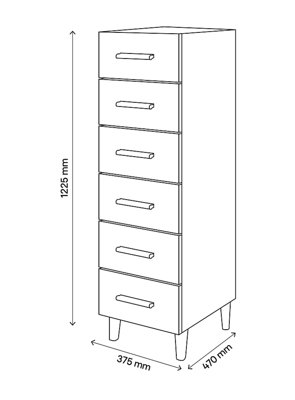 Commode sur pieds blanche et effet chêne 6 tiroirs GoodHome Atomia H. 123,5 x L. 37,5 x P. 45 cm