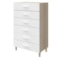 Commode sur pieds blanche et effet chêne 6 tiroirs GoodHome Atomia H. 123,5 x L. 75 x P. 45 cm