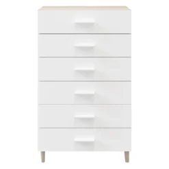 Commode sur pieds blanche et effet chêne 6 tiroirs GoodHome Atomia H. 123,5 x L. 75 x P. 45 cm