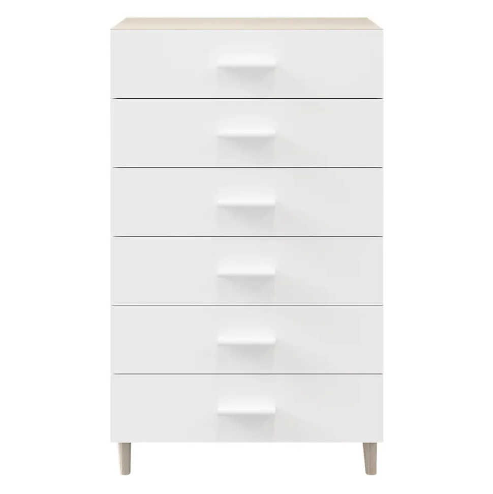 Commode sur pieds blanche et effet chêne 6 tiroirs GoodHome Atomia H. 123,5 x L. 75 x P. 45 cm