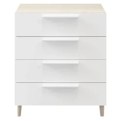 Commode sur pieds blanche et effet chêne 4 tiroirs GoodHome Atomia H. 86 x L. 75 x P. 45 cm