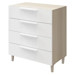Commode sur pieds blanche et effet chêne 4 tiroirs GoodHome Atomia H. 86 x L. 75 x P. 45 cm