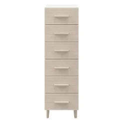 Commode sur pieds blanche et effet chêne 6 tiroirs GoodHome Atomia H. 123,5 x L. 37,5 x P. 47 cm