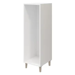Commode sur pieds blanche et effet chêne 6 tiroirs GoodHome Atomia H. 123,5 x L. 37,5 x P. 47 cm