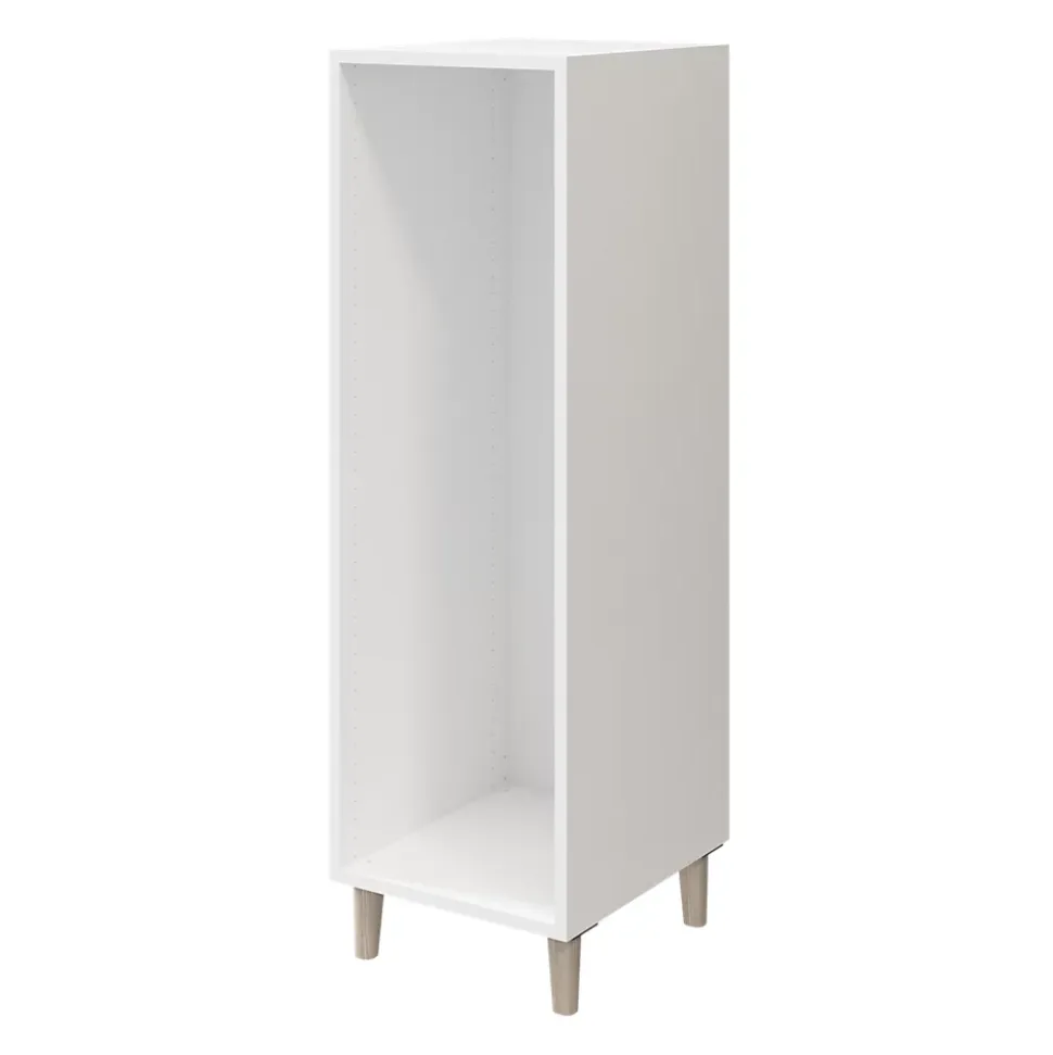 Commode sur pieds blanche et effet chêne 6 tiroirs GoodHome Atomia H. 123,5 x L. 37,5 x P. 47 cm