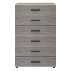 Commode sur pieds effet chêne grisé 6 tiroirs GoodHome Atomia H. 112,5 x L. 75 x P. 45 cm