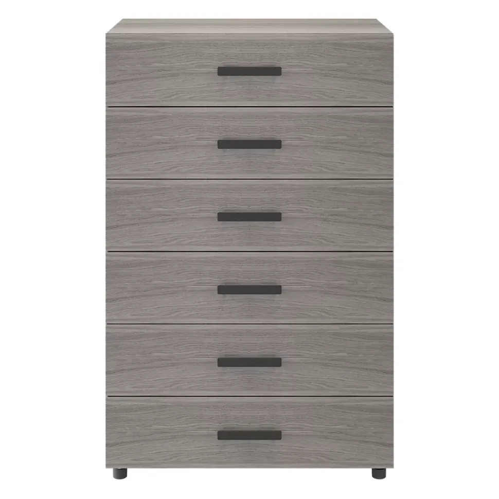 Commode sur pieds effet chêne grisé 6 tiroirs GoodHome Atomia H. 112,5 x L. 75 x P. 45 cm