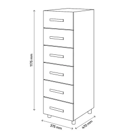 Commode sur pieds effet chêne grisé 6 tiroirs GoodHome Atomia H. 112,5 x L. 37,5 x P. 45 cm